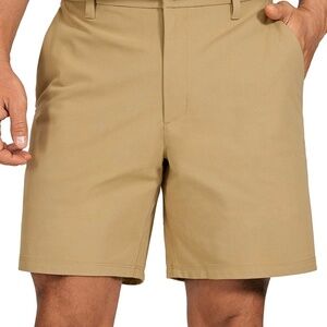 CRZ YOGA Men’s Hybrid Golf Shorts 34 Khaki Sand Performance Stretch